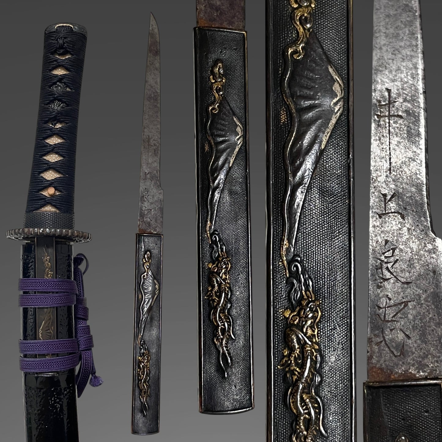 Ikkansai Yoshihiro 一貫斎義弘, HITATSURA 皆焼 Wakizashi, Mt.Fuji Kozuka, Dragon Fittings
