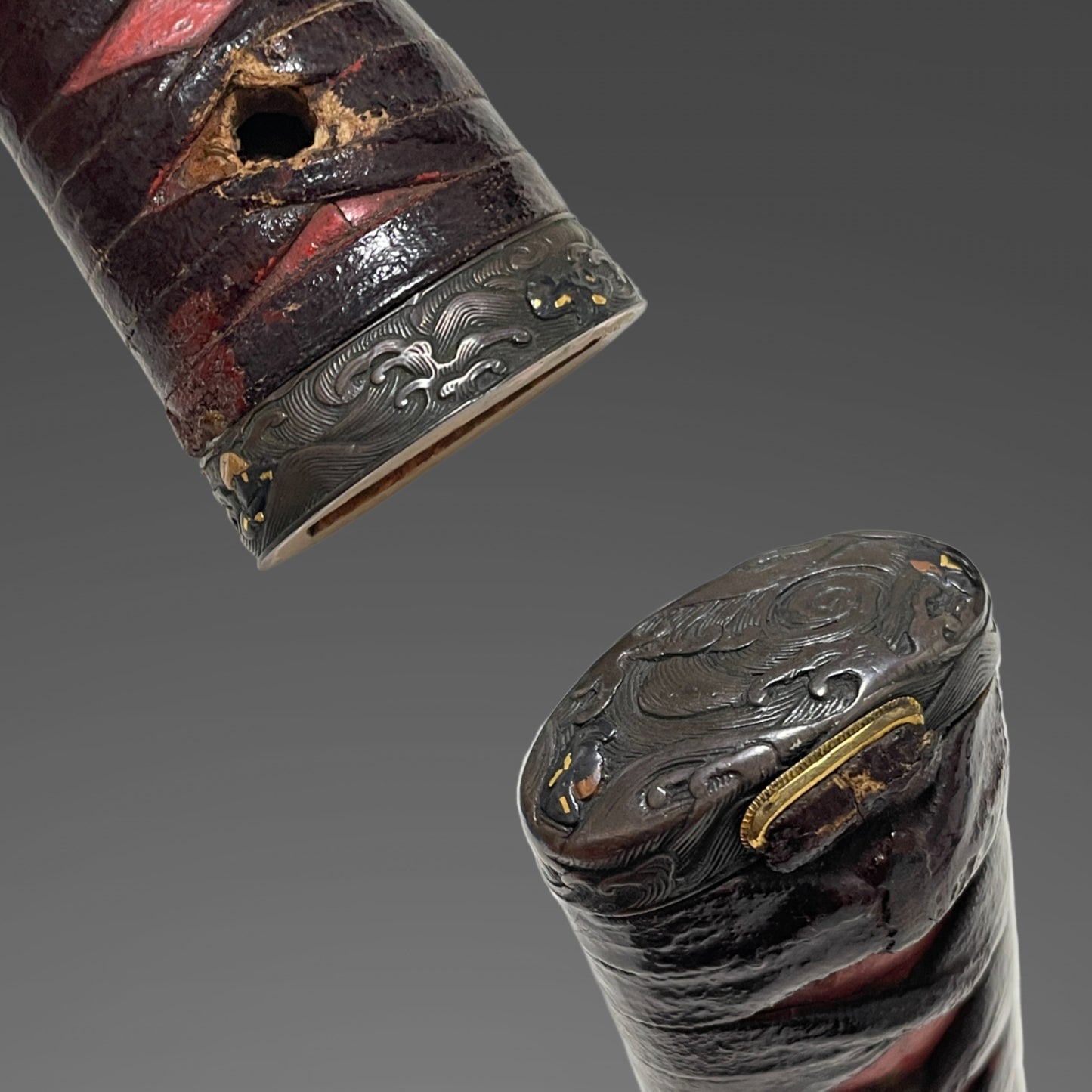 Long Wakizashi, Soebi 添樋, Waterfowl Tsuba, Wave Fuchikashira, Edo period mumei