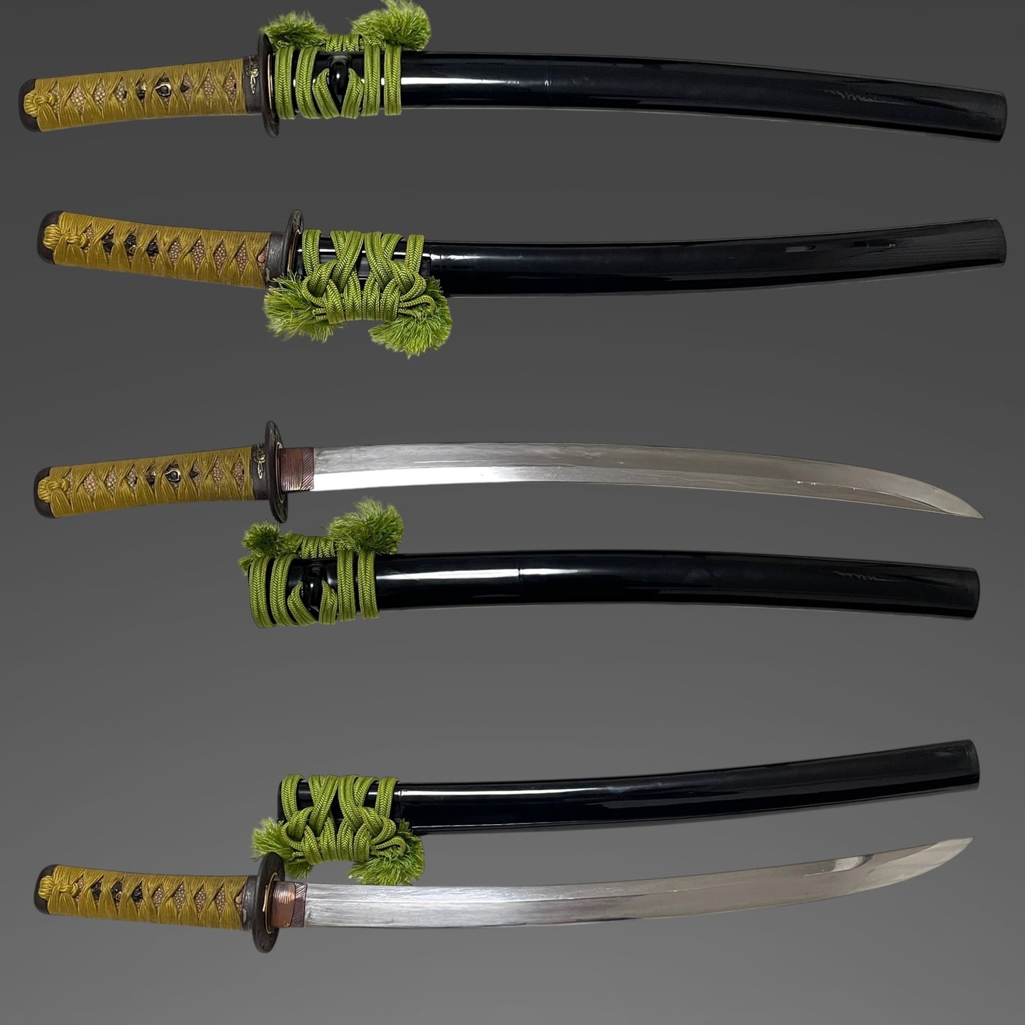 Naginata Naoshi Wakizashi, Samurai Tsuba, Miminaga Usagi 耳長兎 Fuchi, Muromachi period mumei