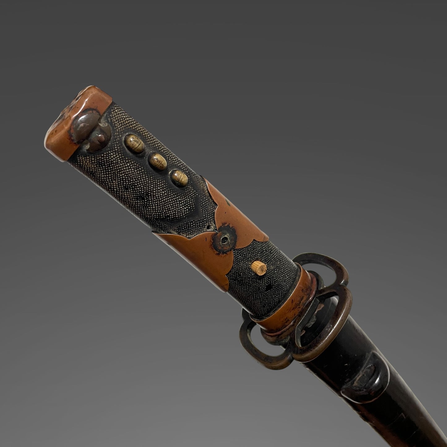 Karakizuka 唐木柄 Straight Wakizashi, Yamagane Tsuba 山銅鍔, Edo period mumei