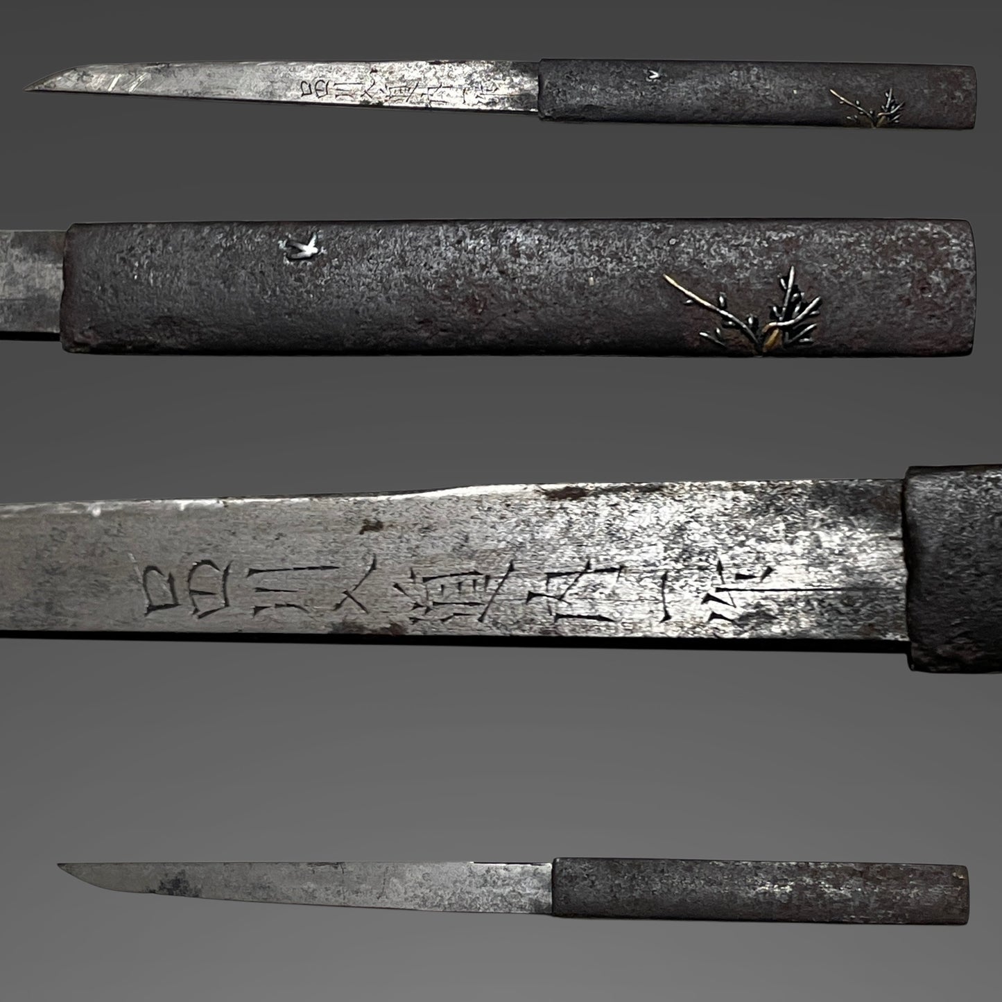 Tiger Menuki Wakizashi with Kozuka, Moon and Geese Fittings, Edo period mumei