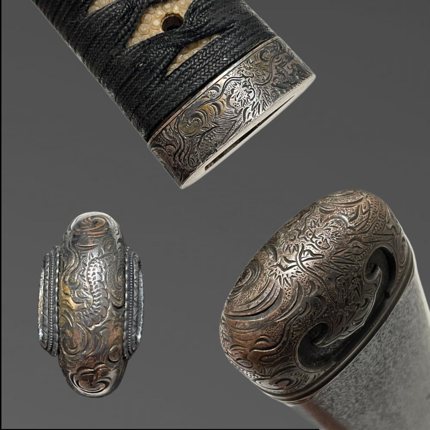 Dragon Fittings, Handachi Koshirae Waizashi, Echizenkoku Shimosaka 越前国下坂 signed