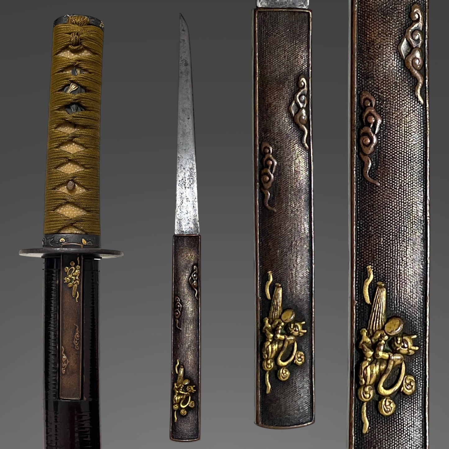 Komei Tadahiro saku 古銘忠廣作 signed Wakizashi, Homarekizu 誉傷 Raijin 雷神 Kozuka, Edo period