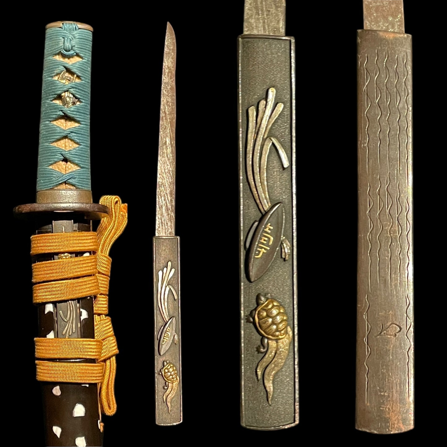 Kanetane 兼植 Sunnobi-TANTO, with KOZUKA, Muromachi period, Hotei Fuchikashira