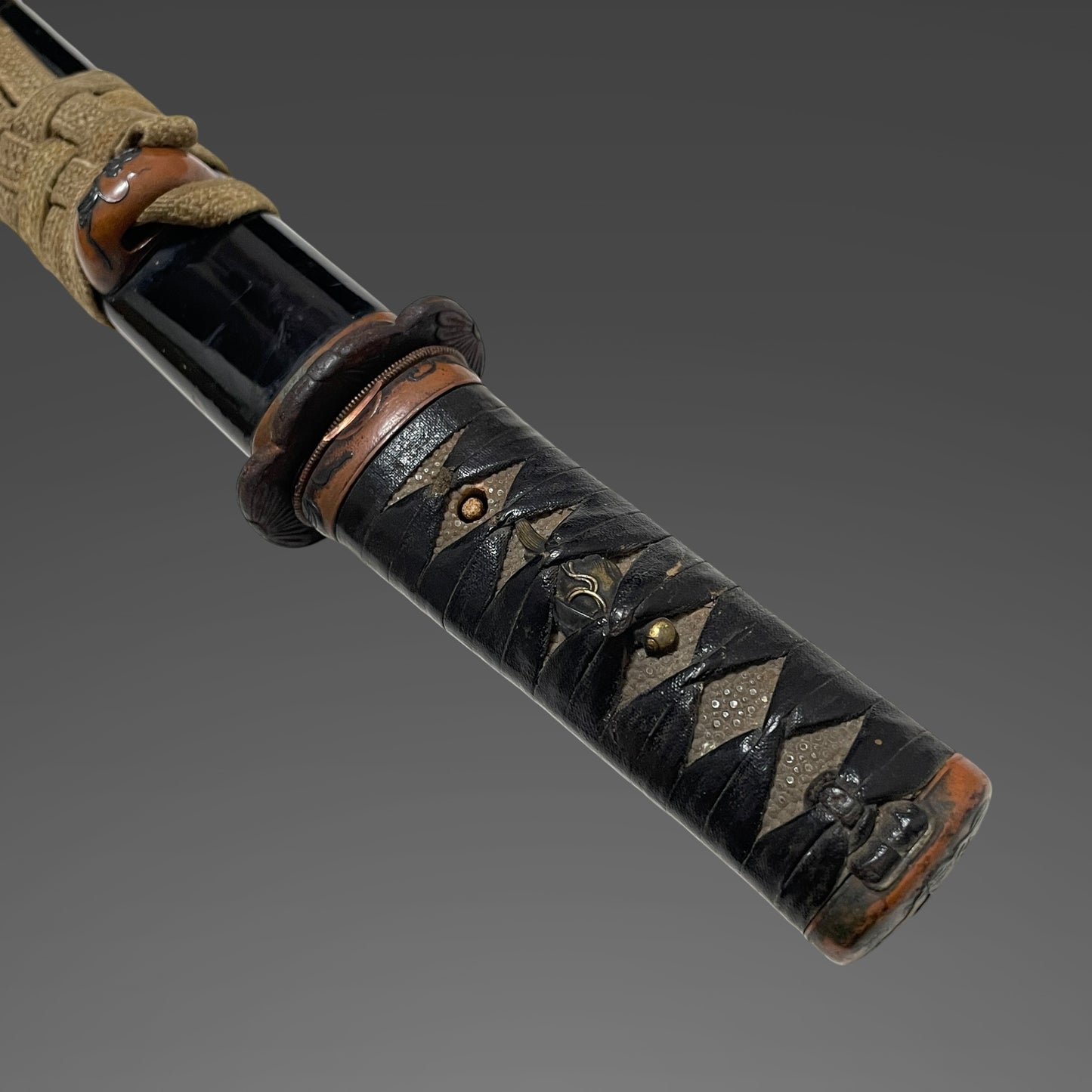 Copper Fittings TANTO, Kanji 漢字 Kozuka, Homarekizu 誉傷, Edo period mumei
