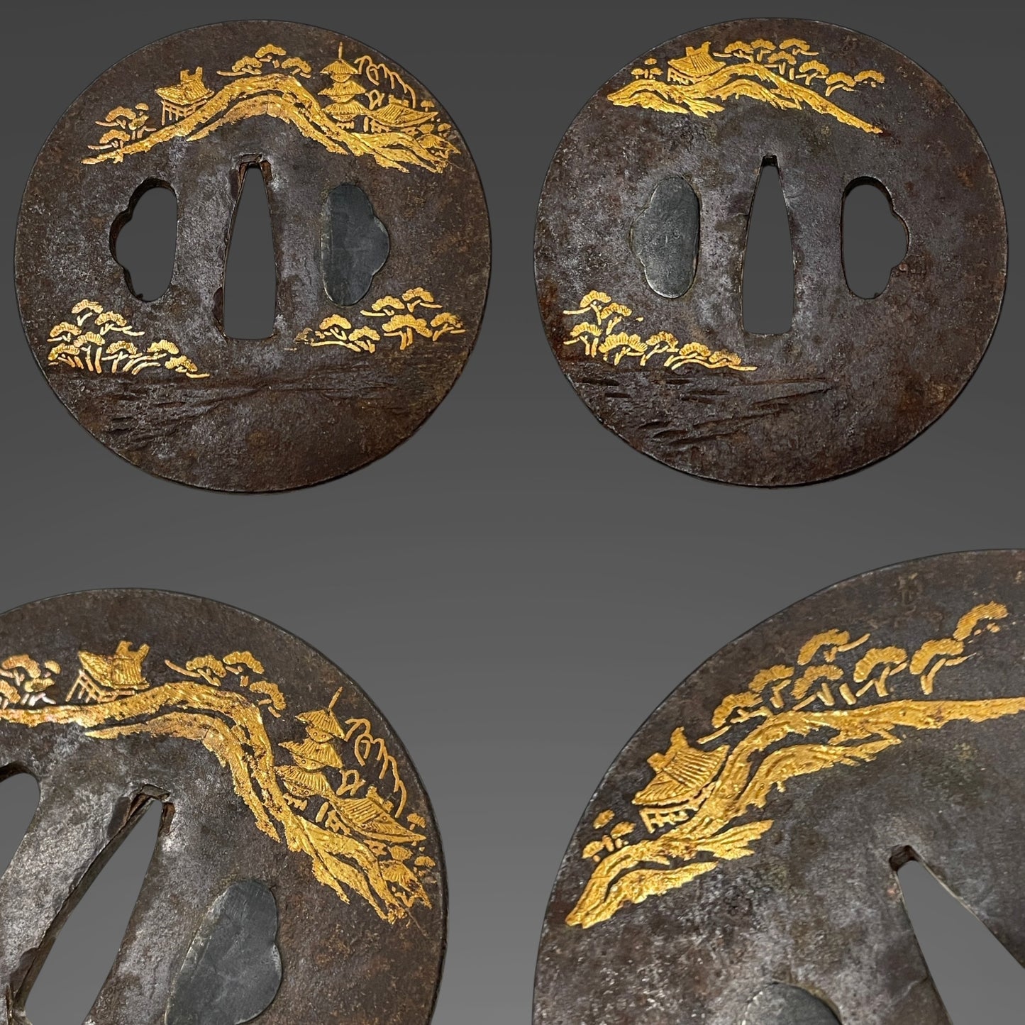 Long Wakizashi with Shakudo Bird Fuchikashira and Gold inaly Tsuba, Edo period mumei