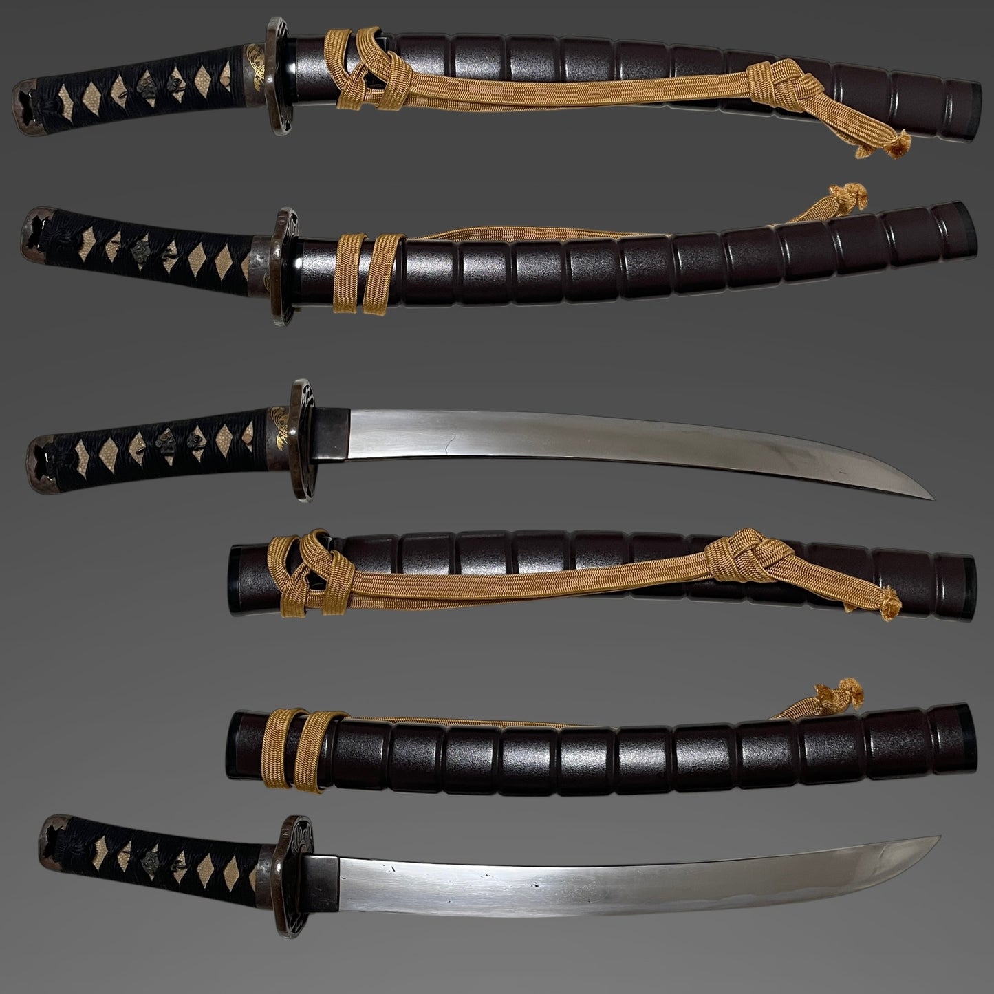 Oozori 大反り Hirazukuri Wakizashi, Pampas grass and crickets Fuchikashira, Edo period mumei