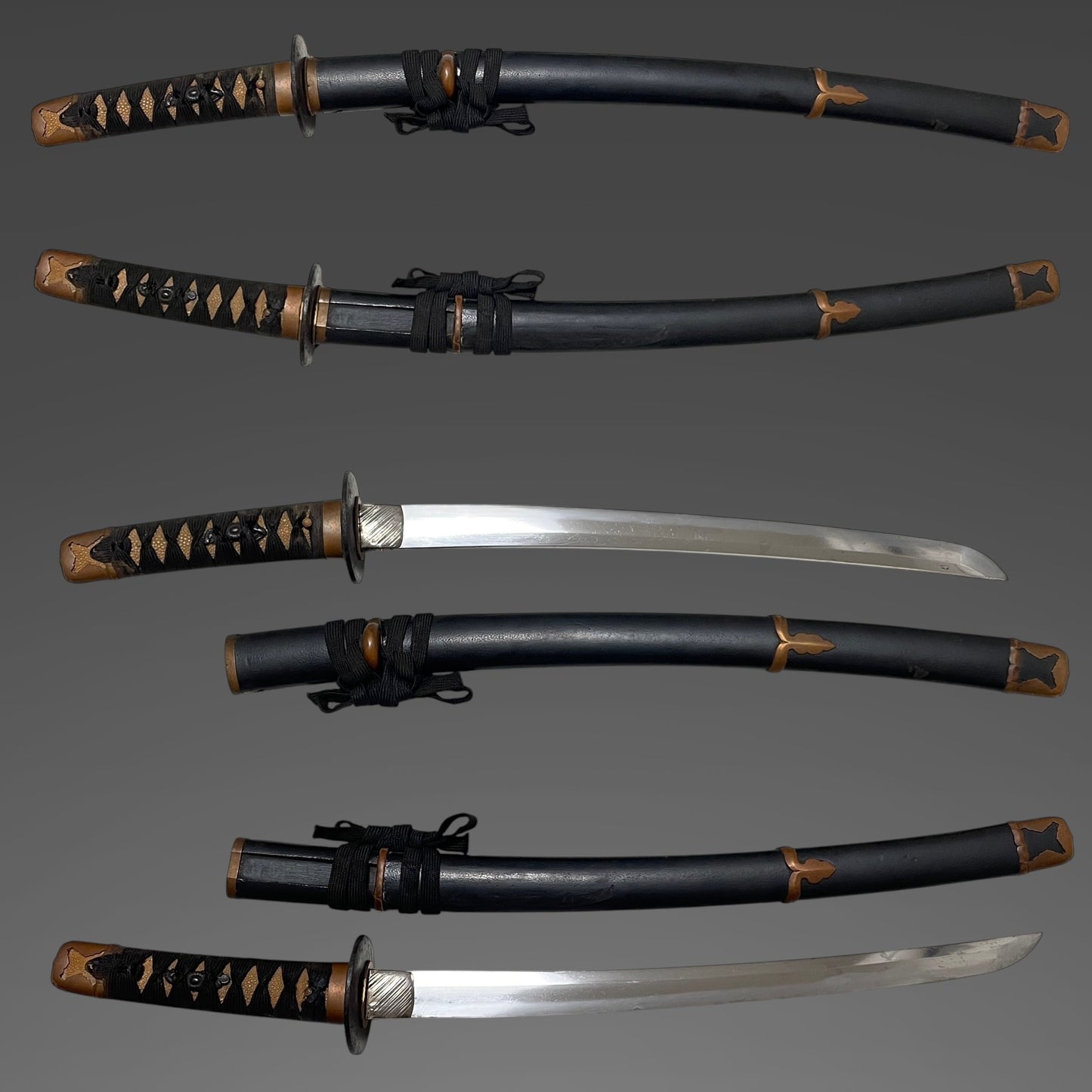 Handachi Koshirae Wakizashi 半太刀拵脇差, Copper Fittings, Tsukimirojin-Tsuba 月見老人鍔