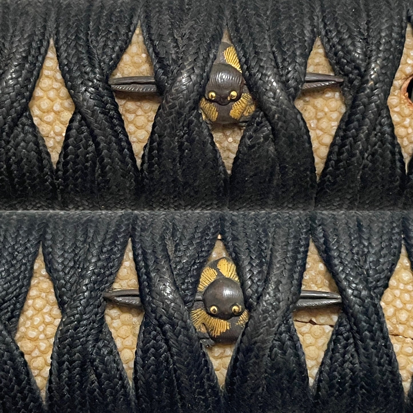 Toshinaga 利壽 signed Fuchi, Black TANTO with Kozuka, Muromachi period mumei, with Shirasaya