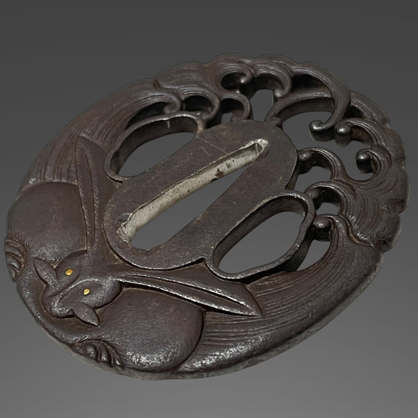 Wonderful Tsukamae Long KATANA, Wave and Rabbit Tsuba, Shishi Fuchikashira