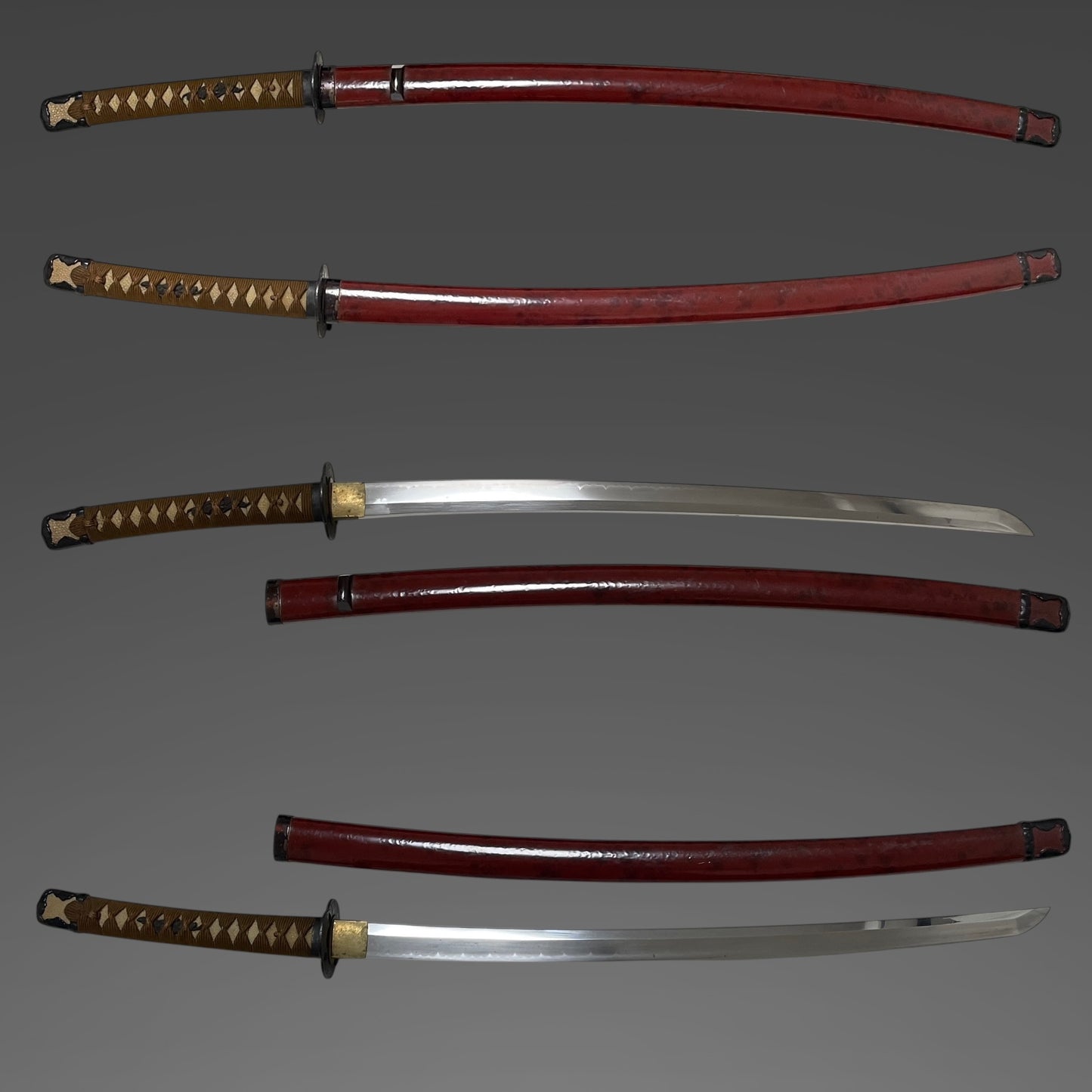 Red Handachi-Koshirae Wakizashi, Noshusekiju Kaneyoshi 濃州関住兼義 signed, Showa period