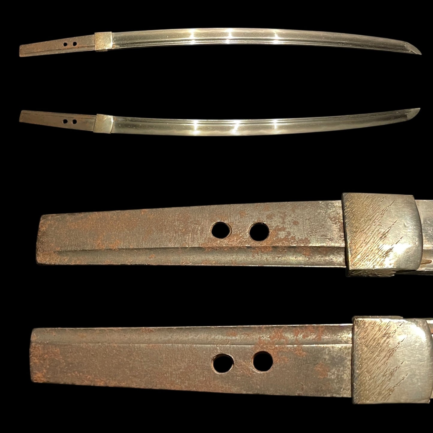 Kakinagashi-Hi 掻き流し樋 Short WAKIZASHI, Plum tsuba and Waterfowl Kozuka